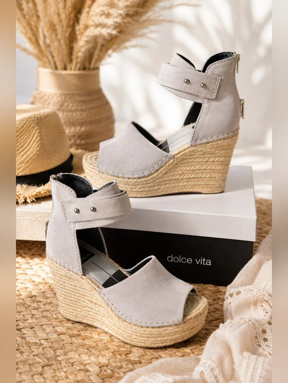 🤍 NIB Dolce Vita Smoke Suede Espadrille Platform Wedge Sandals Size 8.5